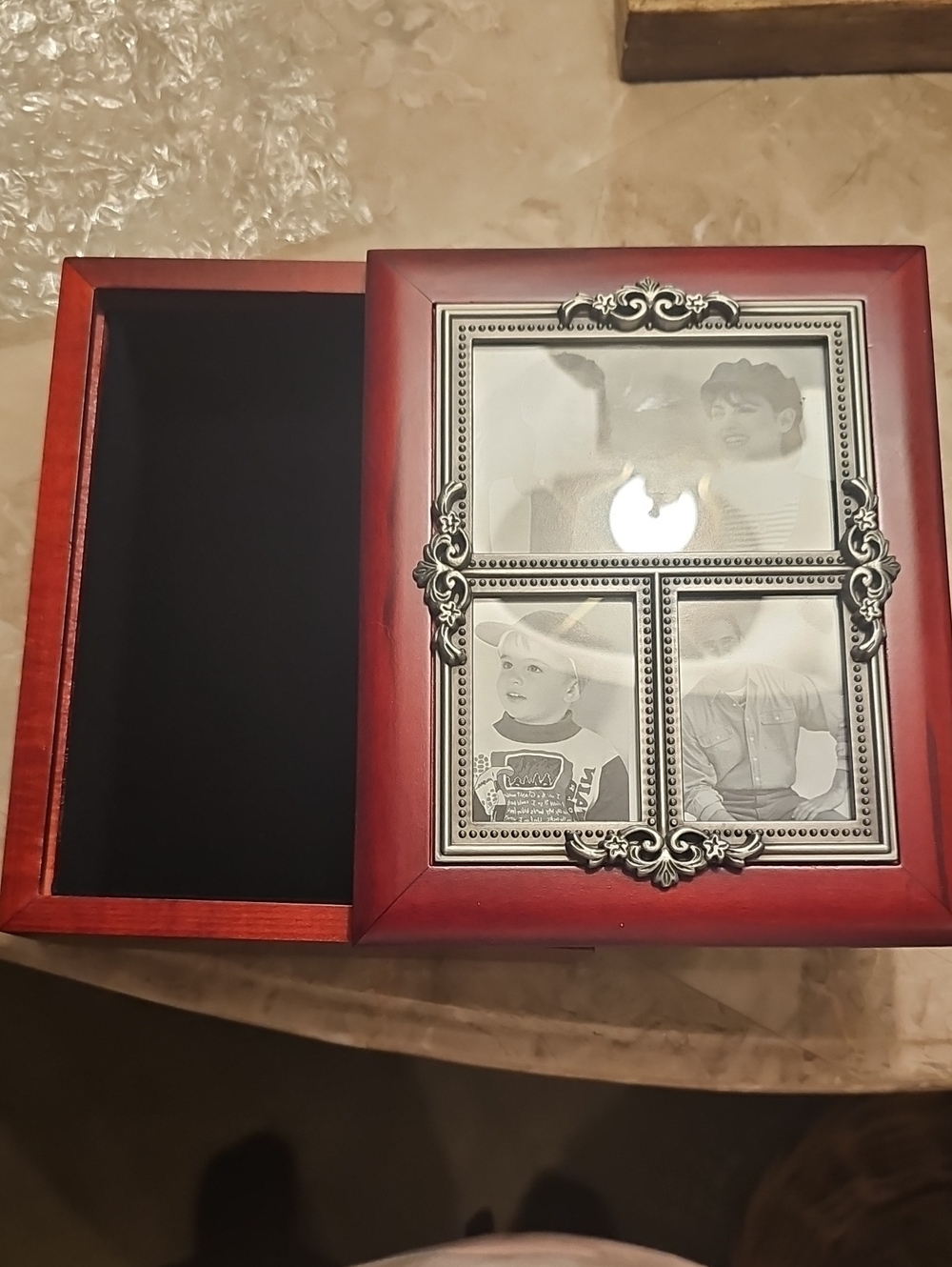 Royal Limited Brand New Mahogany & Silver Wood Multi-Photo Jewelry Box